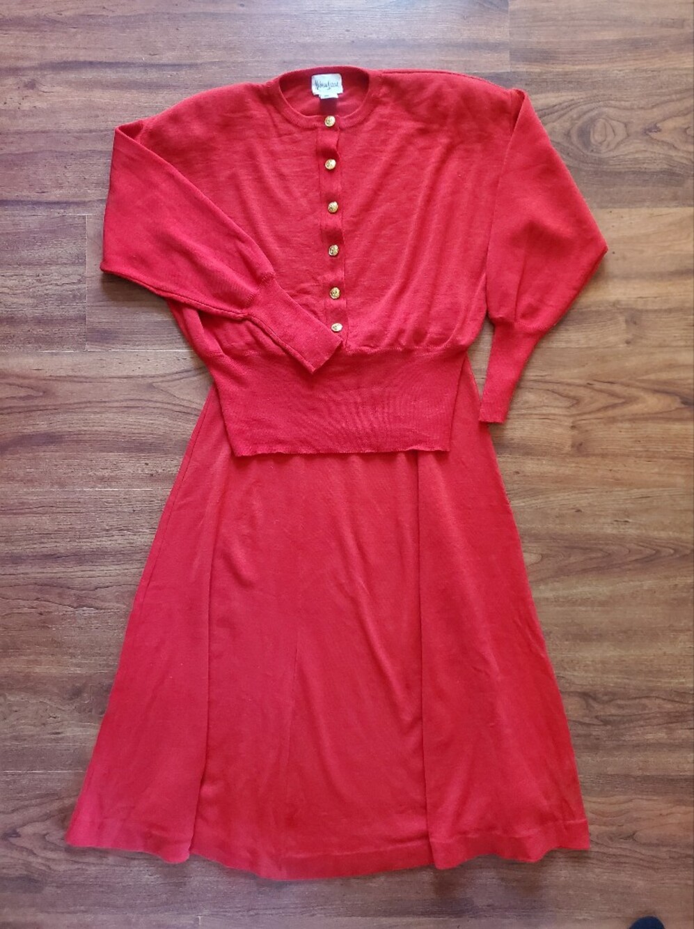 1970s Neiman Marcus Knit Sweater And Skirt Set Scarlett Size Small